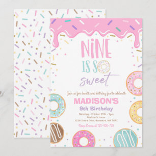 Invitation Donut 9e fête d'anniversaire Neuf est si doux
