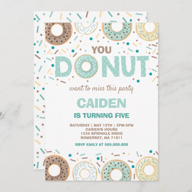 Invitation Donut Birthday Invitation, tu ne veux pas manquer  (Devant / Derrière)
