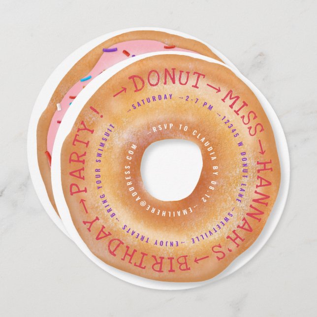 Invitation Donut Birthday mignon Doughnut Parsemé Cercle de t (Devant / Derrière)