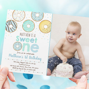 Invitation Donut bleu sucré un premier anniversaire