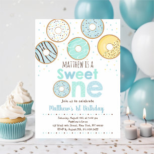 Invitation Donut bleu sucré un premier anniversaire