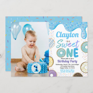 Invitation Donut Boy Sweet One 1st Birthday Party Blue Photo