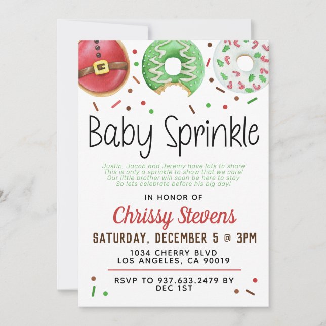 Invitation Donut de Noël Baby Sprinkle Douche (Devant)