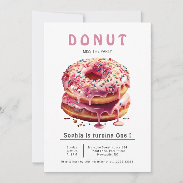 Invitation Donut doux 1er anniversaire (Devant)