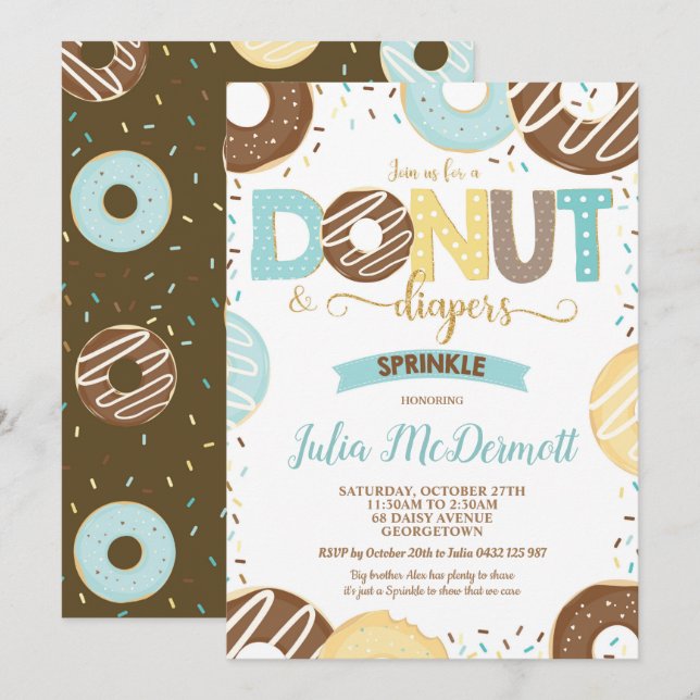Invitation Donut et Diapeurs Baby Sprinkle Baby shower Garçon (Devant / Derrière)