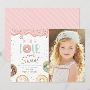 Invitation Donut Four Ever Sweet Girl 4e anniversaire