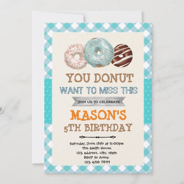 Invitation Donut garçon thème fête d'anniversaire (Devant)
