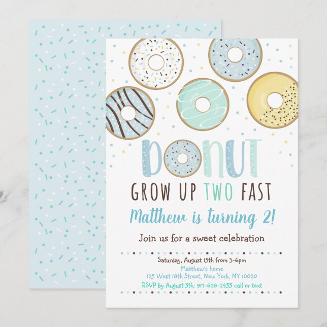 Invitation Donut Grow 2 Anniversaire rapide (Devant / Derrière)