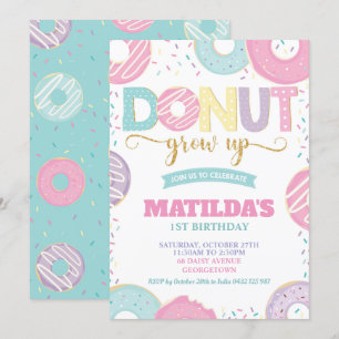 Invitation Donut Grow Up 1er anniversaire Fille Doughnut Part