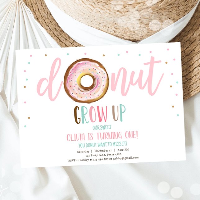Invitation Donut Grow Up Sweet One Girl Anniversaire Invitati (Créateur téléchargé)