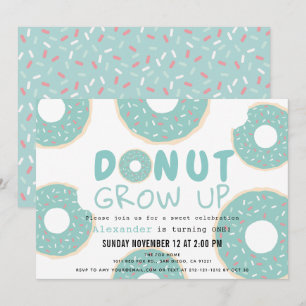 Invitation Donut Grow Up Turquoise Blue Boy 1er anniversaire