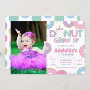 Invitation Donut Grow Up Unicorn Anniversaire Photo Invitatio