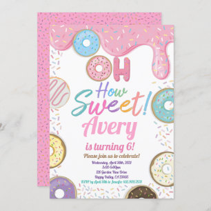 Invitation Donut How Sweet Birthday Party Pink Pastel Girl