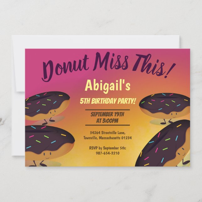 Invitation Donut Miss Ce chocolat givré beigne anniversaire (Devant)