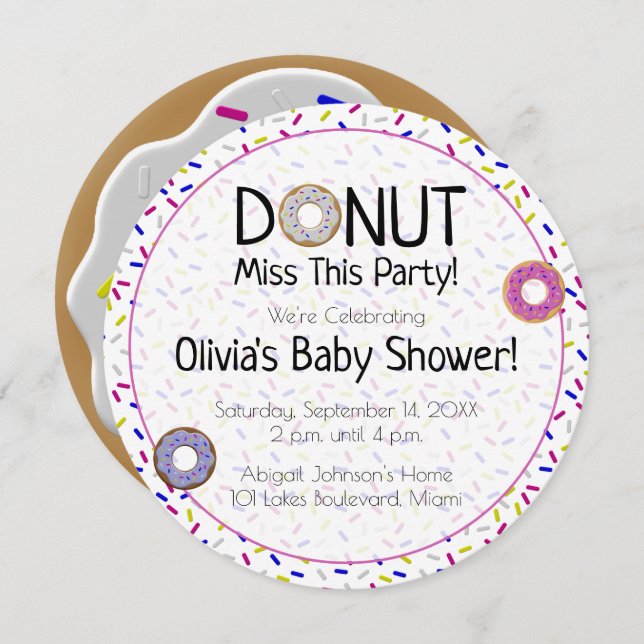 Invitation Donut Miss Ce Parti Baby shower neutre pour les fe (Devant / Derrière)