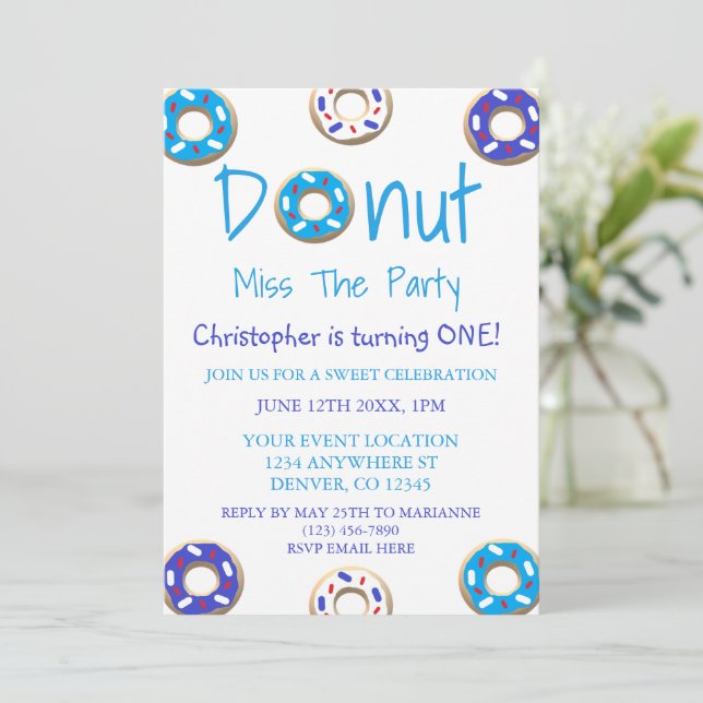 Invitation Donut Miss La fête 1er Anniversaire (Debout devant)