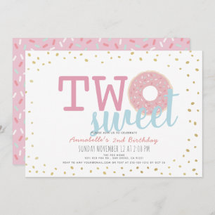 Invitation Donut or rose blanc deux filles douces 2e annivers