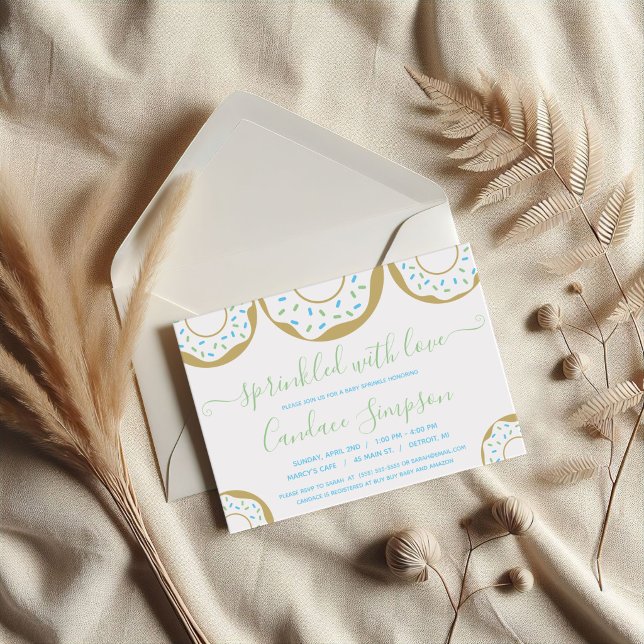 Invitation Donut Parsemé d'Amour Bébé Saupoudré Bleu Vert (Créateur téléchargé)