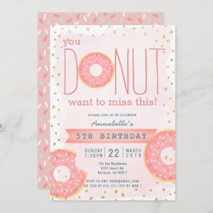 Invitation Donut Pink x Gold Girl Anniversaire