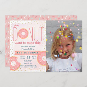 Invitation Donut Pink x Gold Photo Girl Anniversaire