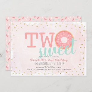 Invitation Donut rose et or Deux filles douces 2e anniversair
