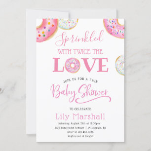 Invitation Donut rose saupoudrée de Twice the Love Twin Baby