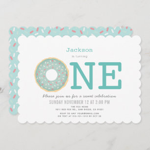 Invitation Donut Simple Mint Green Boy 1er anniversaire