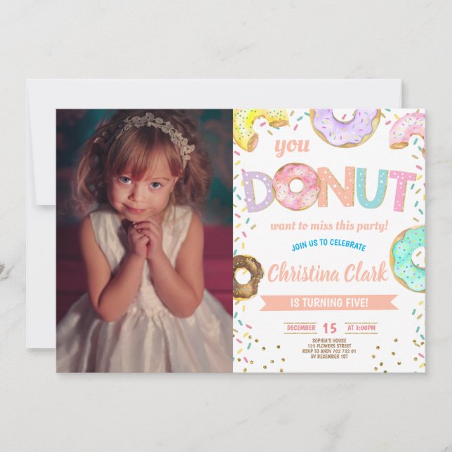 Invitation Donut Sprinkle Girl Birthday avec photo (Devant)