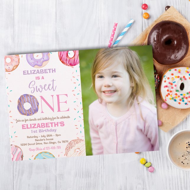 Invitation Donut Sweet One Birthday Party Photo 1st Birthday (Créateur téléchargé)
