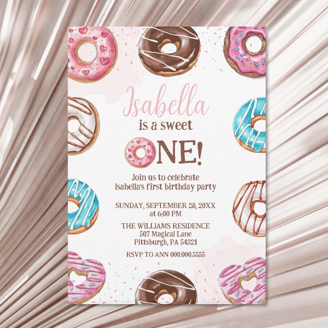 Invitation Donut Sweet One Girl Sprinkings 1er anniversaire (Créateur téléchargé)