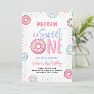 Invitation Donut Sweet One Pastel Rose Girl Premier anniversa