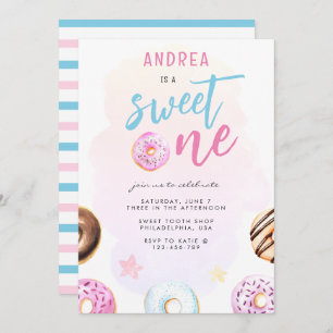 Invitation Donut Sweet One Rose and Blue Girl Premier anniver