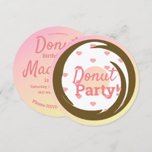 Invitation Donut Tourbillon Cœur Rose 3D Ombre Sprinkle Rond