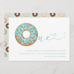Invitation Donut Turquoise Blue & Sprinkings 1er anniversaire