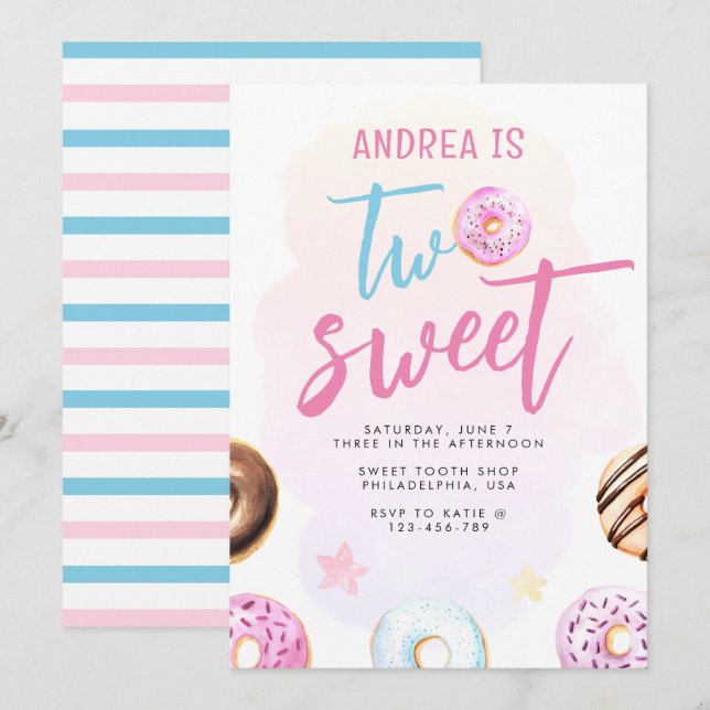 Invitation Donut Two Sweet 2e anniversaire (Devant / Derrière)