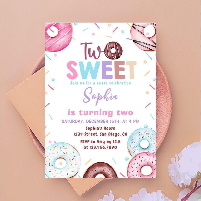 Invitation Donut Two Sweet 2nd Birthday Party (Créateur téléchargé)