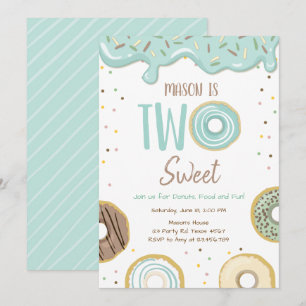 Invitation Donut Two Sweet Blue Pastel Deuxième fête d'annive