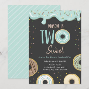 Invitation Donut Two Sweet Blue Pastel Deuxième fête d'annive