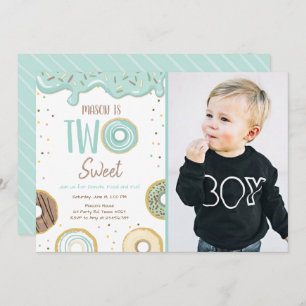 Invitation Donut Two Sweet Blue Pastel Second Birthday Party