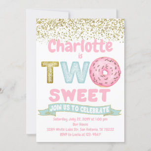 Invitation Donut Two Sweet Gold Sprinkings 2e anniversaire