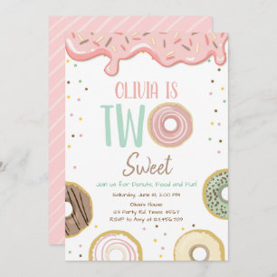 Invitation Donut Two Sweet Rose Doughnut Girl Birthday Party