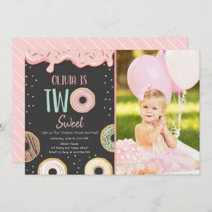 Invitation Donut Two Sweet Rose Doughnut Girl Birthday Party