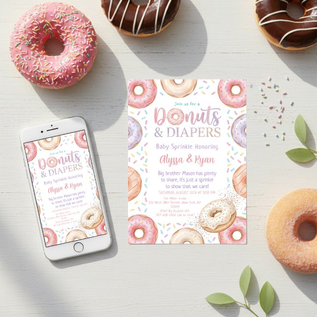 Invitation Donuts and Diapers Baby Shower Sprinkle Pastel (Créateur téléchargé)