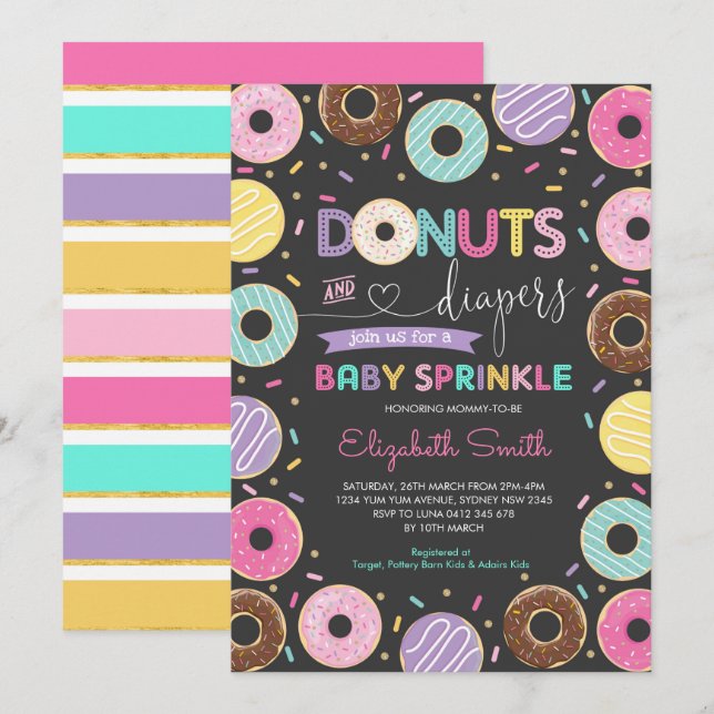 Invitation Donuts & Diapeurs| Doucou doux saupoudré de bébé (Devant / Derrière)