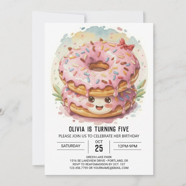 Invitation Donuts Enchantés Fille Anniversaire (Devant)