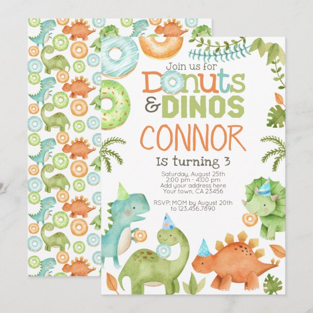 Invitation Donuts et dinos (Devant / Derrière)