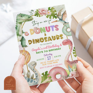 Invitation Donuts et Dinosaures Anniversaire des frères et so