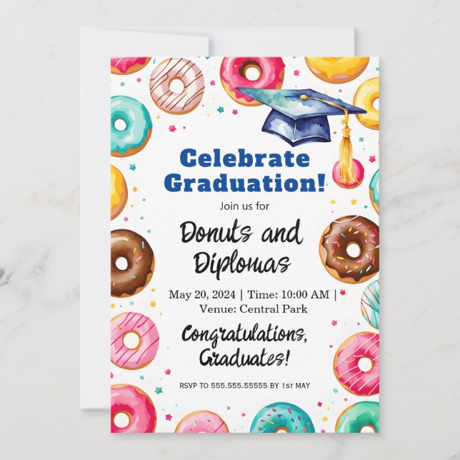 Invitation Donuts et Diplômes - Décor de la fête de graduatio (Devant)