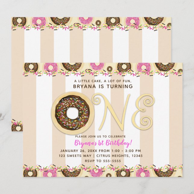 Invitation Donuts Marron Crème avec Paillettes pour Première  (Devant / Derrière)