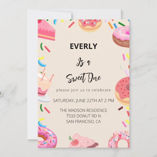 Invitation Donuts Première fête d'anniversaire (Devant)